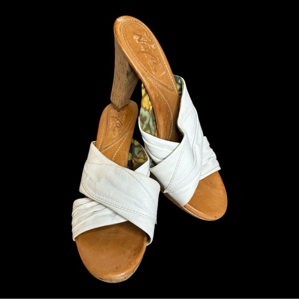 Naya Willa Criss Cross Leather Cork Heel Sandals